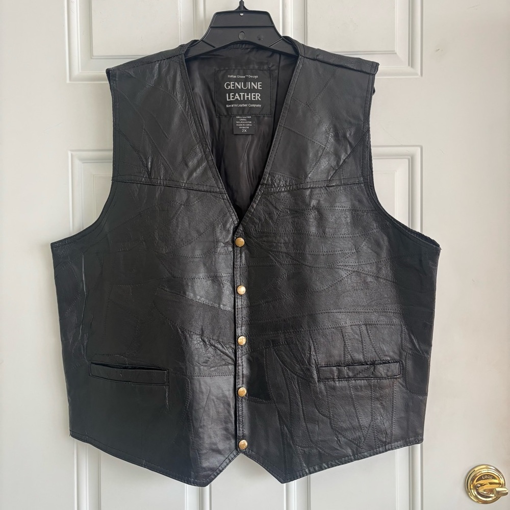 Navarre Men's Black Leather Vest, Size 2X